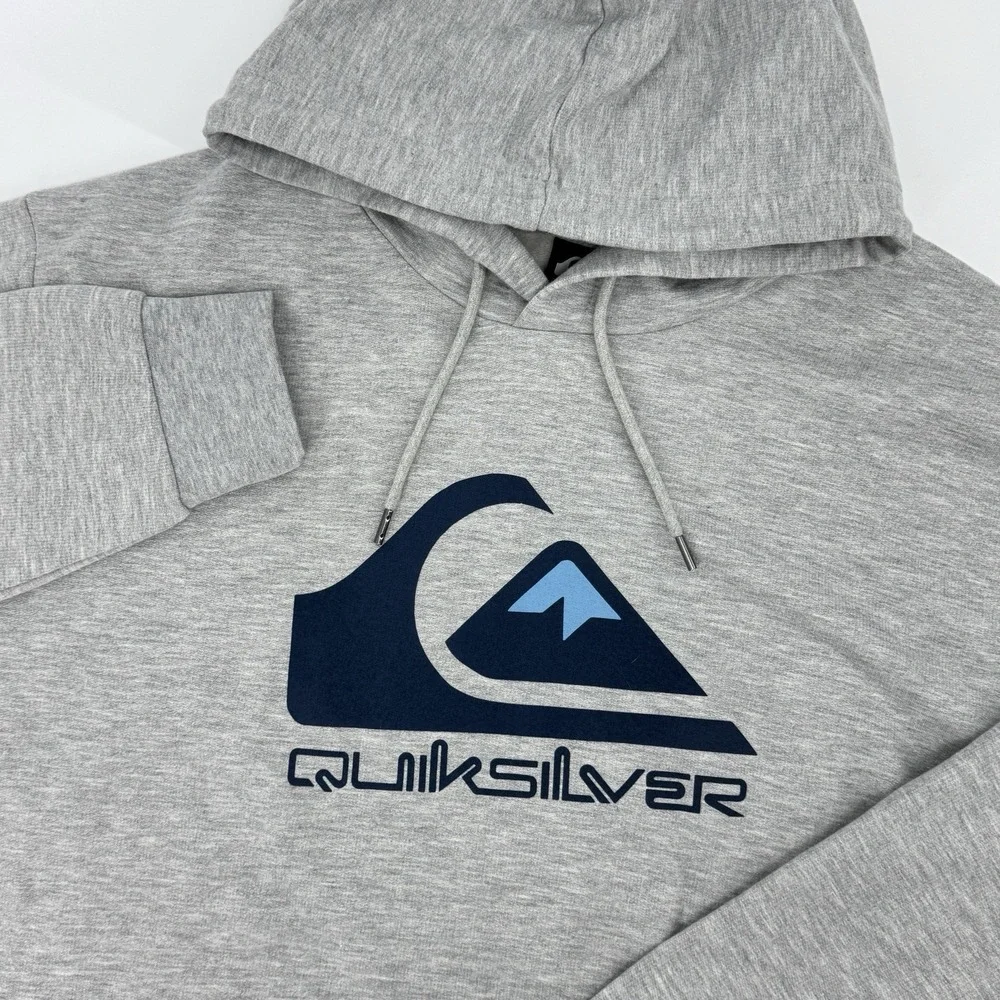 Quiksilver Men's Big Logo Kangaroo Pocket Pullover Hoodie, Grey, Size Large L